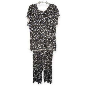 Chaps Women's Black & Blue Floral Pajamas Set w/ Short Sleeve Top Size XL